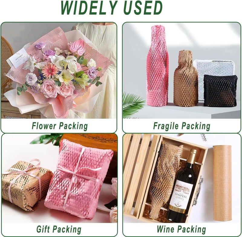 Besitek ورق تعبئة على شكل خلية نحل، 12" عرض × 200' طول، لفافة وسادة فقاعية للتعبئة والنقل، ورق تغليف للمنتجات والهدايا، مواد تعبئة قابلة لإعادة التدوير وقابلة للتحلل الحيوي مع 20 ملصق هش - Image 4